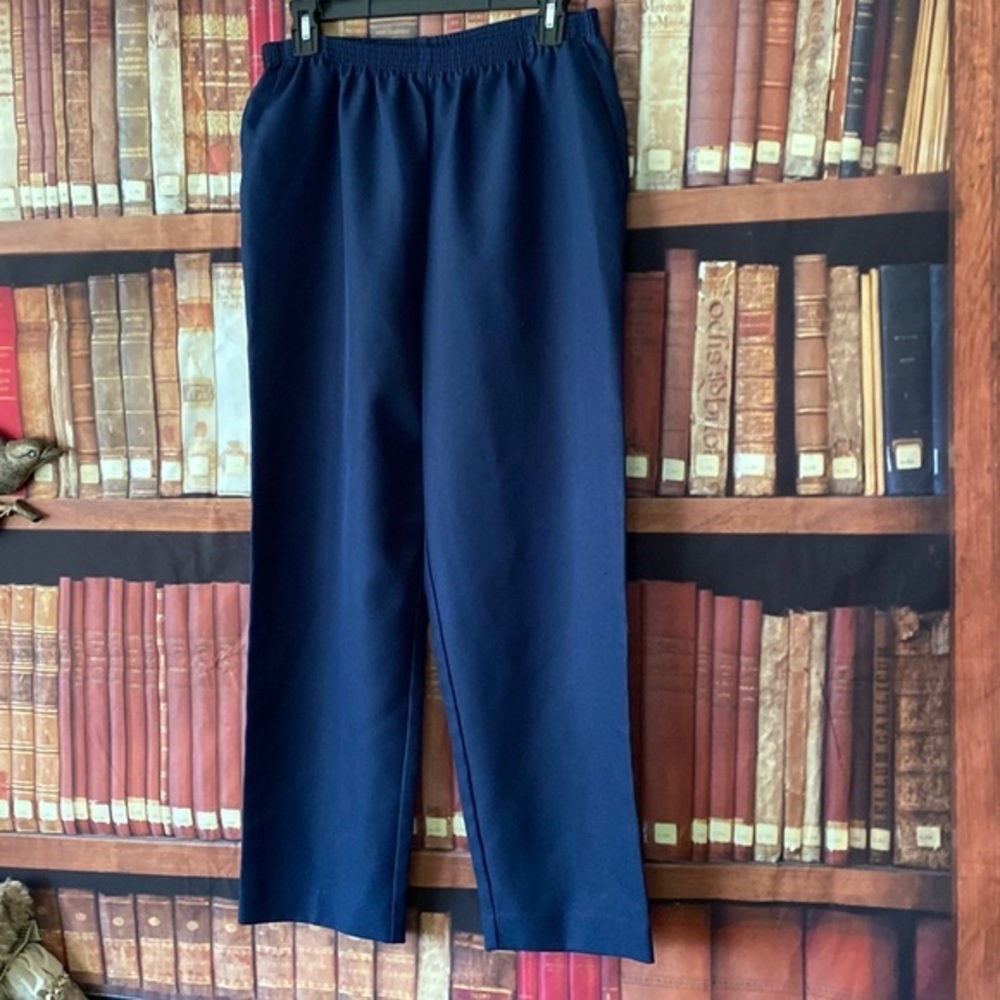 Alfred Dunner 14P Petite Navy Pull On Pants Straight Leg Elastic Waist Pockets